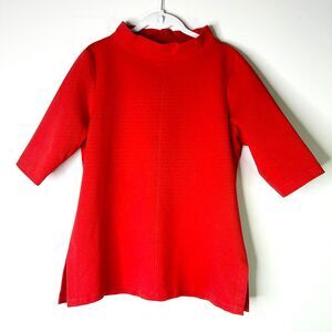 NM NEIMAN MARCUS Tunic Womens 10 Red Funnel Neck Scuba Like Knit Top Blouse NWOT